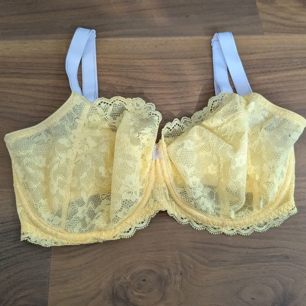 FREYA Offbeat Side Support Bra In Lemon Fizz Size US 32J Yellow Bralette Lace - Picture 2 of 3